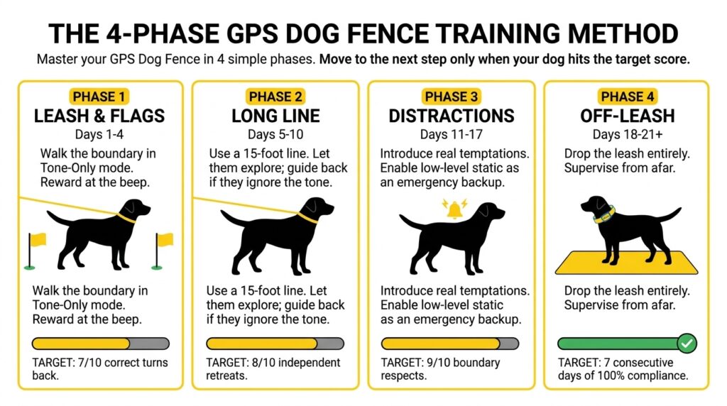 4 phase gps dog fence training method