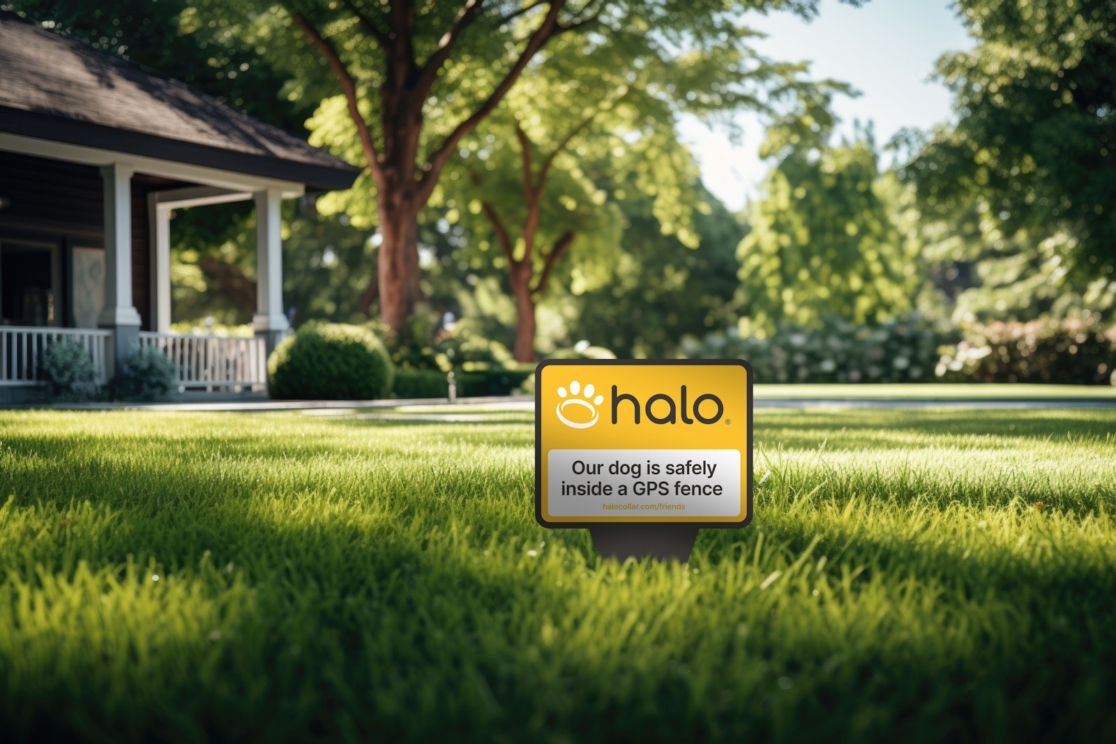 Halo lawn sign installed in a front yard